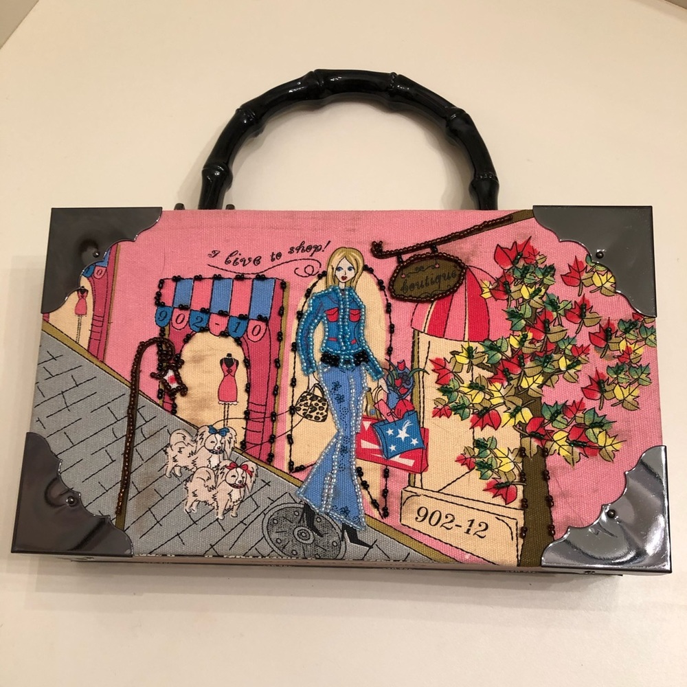 “Live to Shop” Beaded cigar box purse handbag